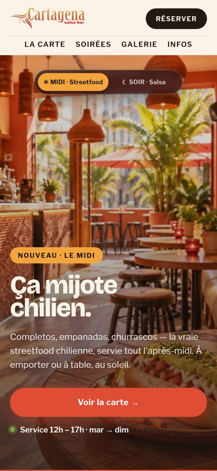 Le site Cartagena Salsa Bar sur téléphone